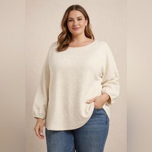 NWT Adrianna Papell Off-White Textured Sweatshirt